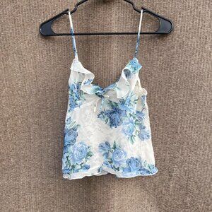 Femina women's babydoll Dream Lace Top in Blue Floral Roses print Sz M